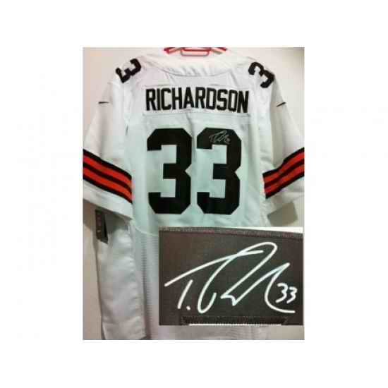 Nike Cleveland Browns 33 Trent Richardson White Elite Signed NFL Jersey